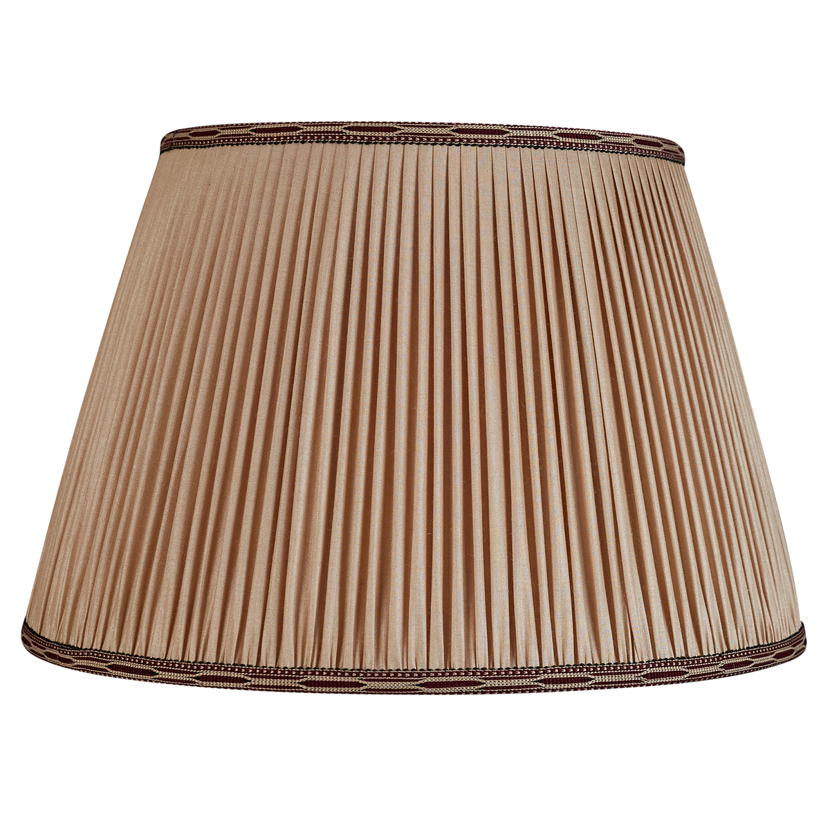 18 Inch Mink Tussar silk lampshade with burgundy cotton embroidered braid to top and bottom
