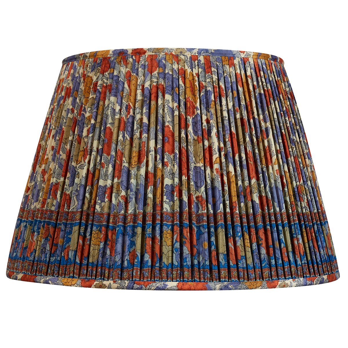 18 Inch Blue and red floral design silk sari lampshade with border