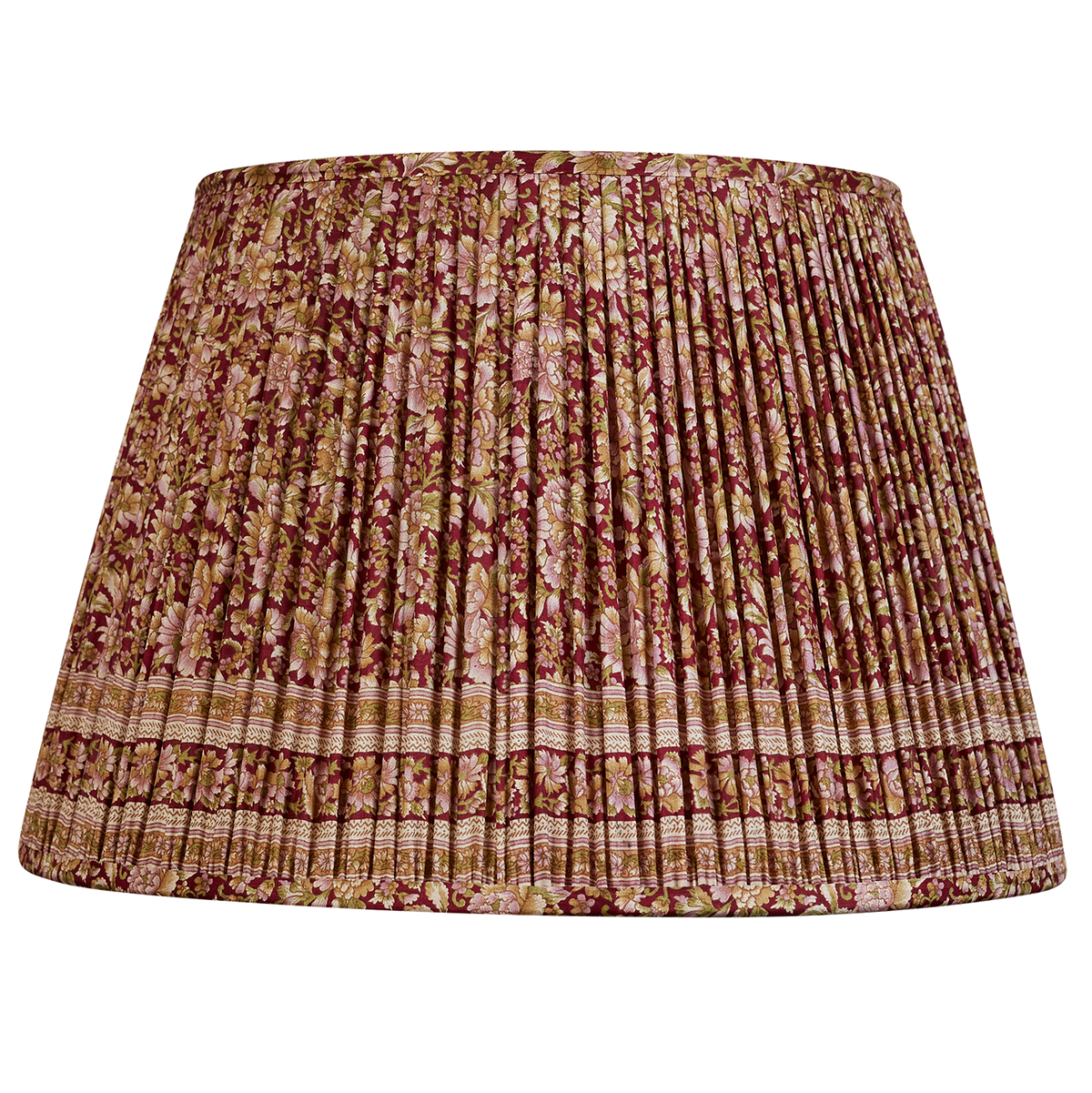 18 Inch Bordeaux and pink/green floral design silk sari lampshade with border