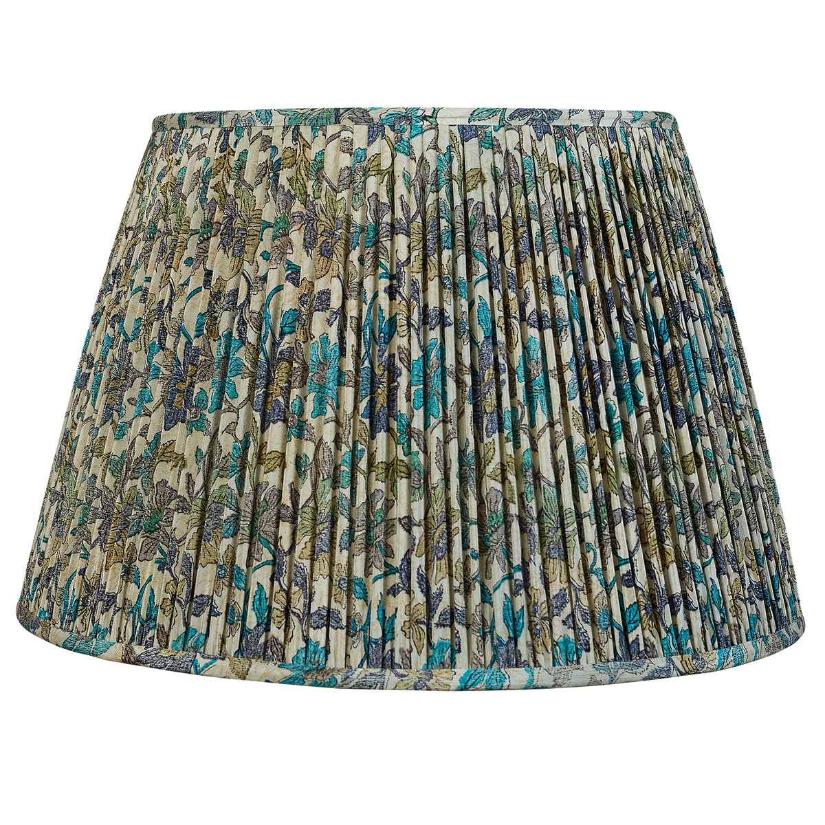 18 Inch Turquoise and lavender floral design on pale grey ground silk sari lampshade