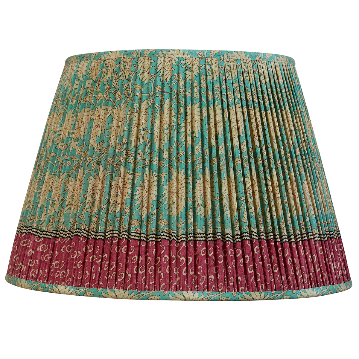18 Inch Large floral design on turquoise ground silk sari lampshade with magenta border
