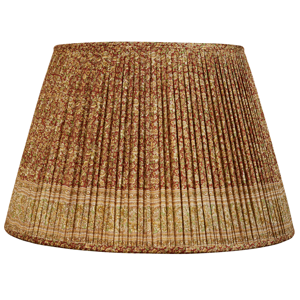 20 Inch Green/khaki floral design on bordeaux ground silk sari lampshade with border