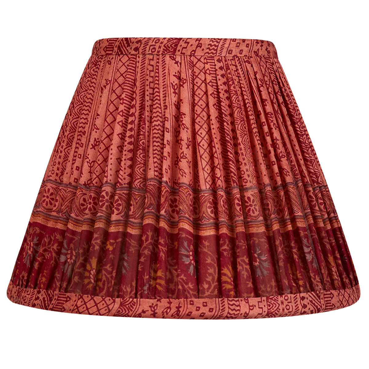 8 inch - 20 cm Pink and bordeaux stripe French drum silk sari lampshade with border