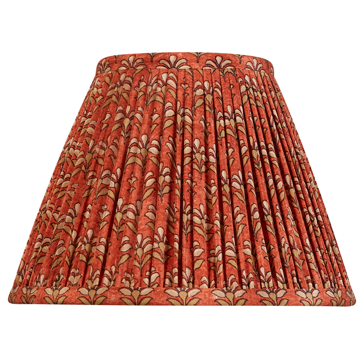 8 inch Burnt orange silk with mushroom colour leaves French drum sari lampshade