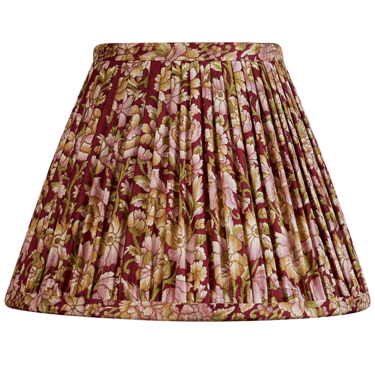 8 inch French drum bordeaux and pink/green floral design silk sari lampshade