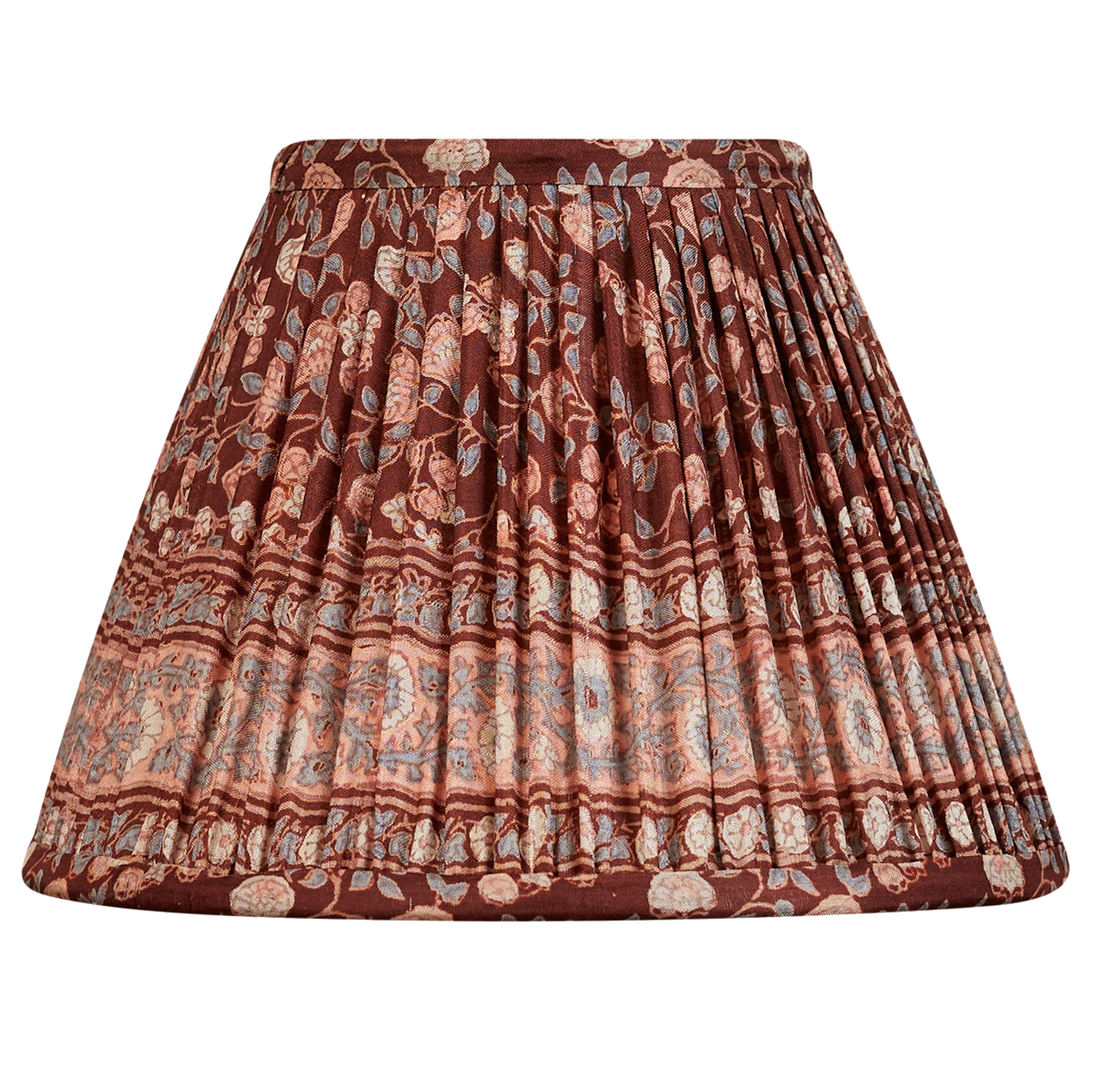 8 inch French drum burgundy and pink/blue floral design silk sari lampshade with border