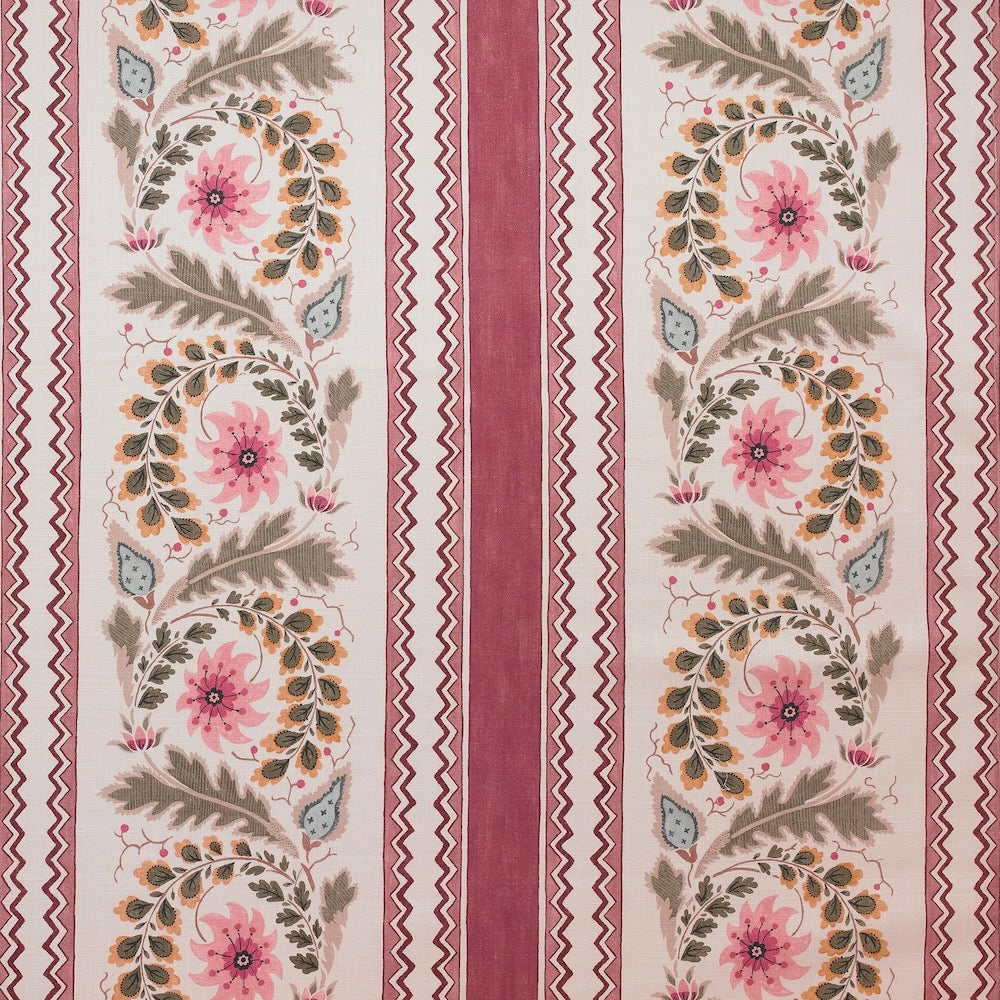 Floral Border Stripe | SG - Raspberry