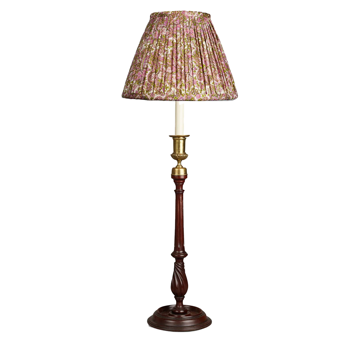8 inch - 20 cm mauve burgundy and green floral print French drum silk sari lampshade