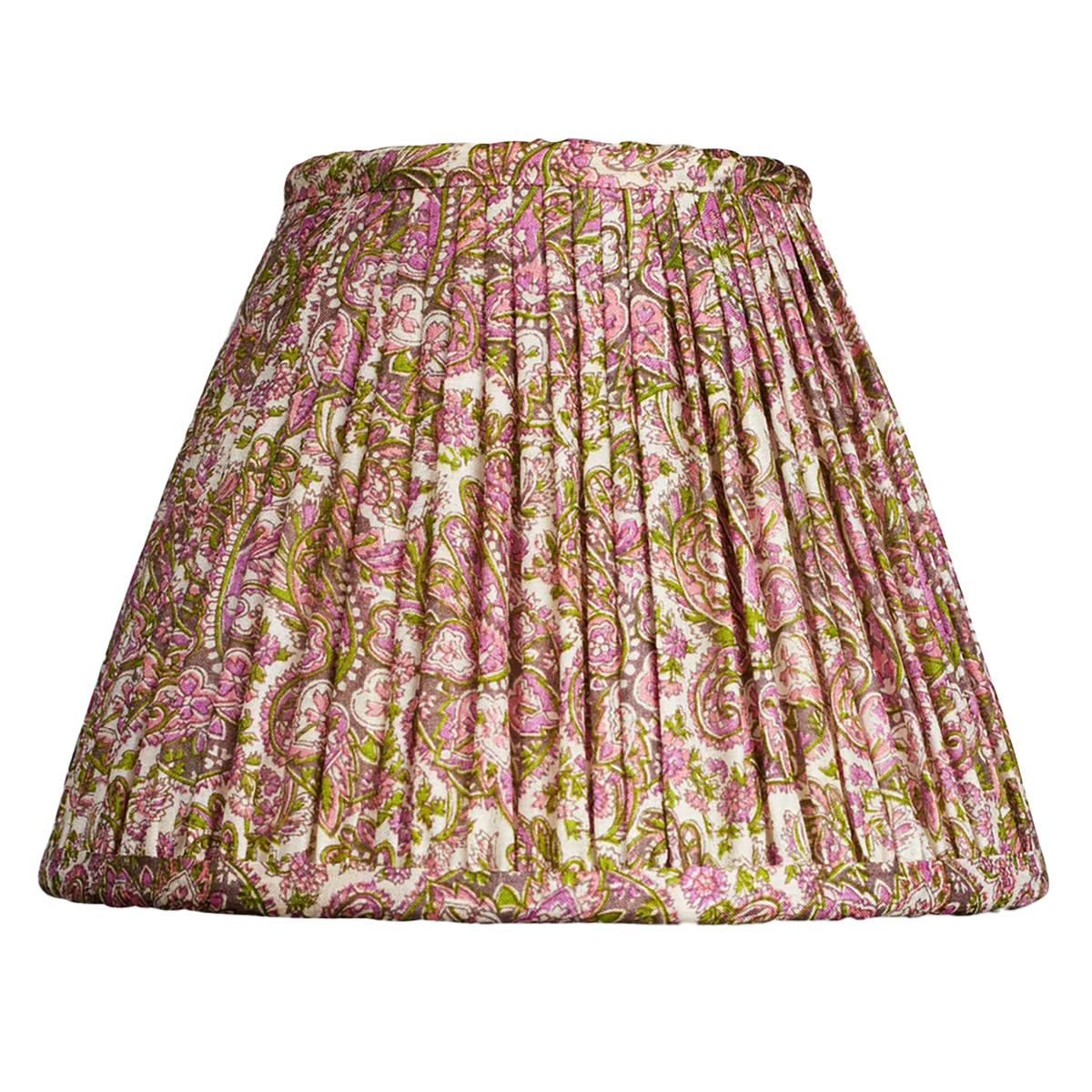 8 inch - 20 cm mauve burgundy and green floral print French drum silk sari lampshade