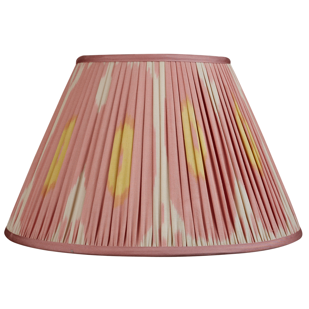 14 inch Soft pink and yellow French drum silk and cotton ikat lampshade