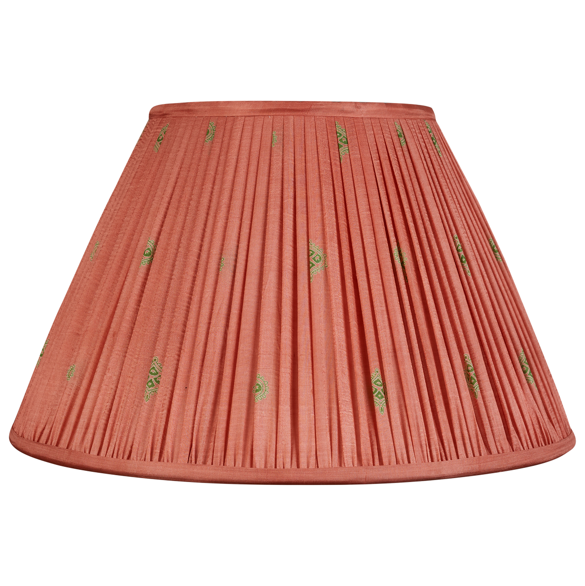 14 inch Plain pink with small green motif French drum silk sari lampshade