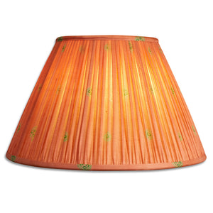 14 inch Plain pink with small green motif French drum silk sari lampshade
