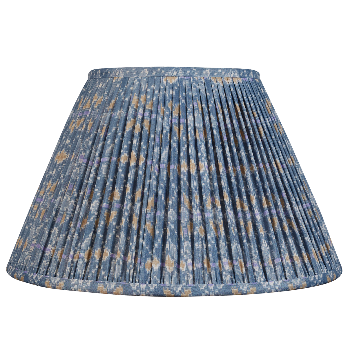 14 inch Azure blue geometric design French drum silk sari lampshade