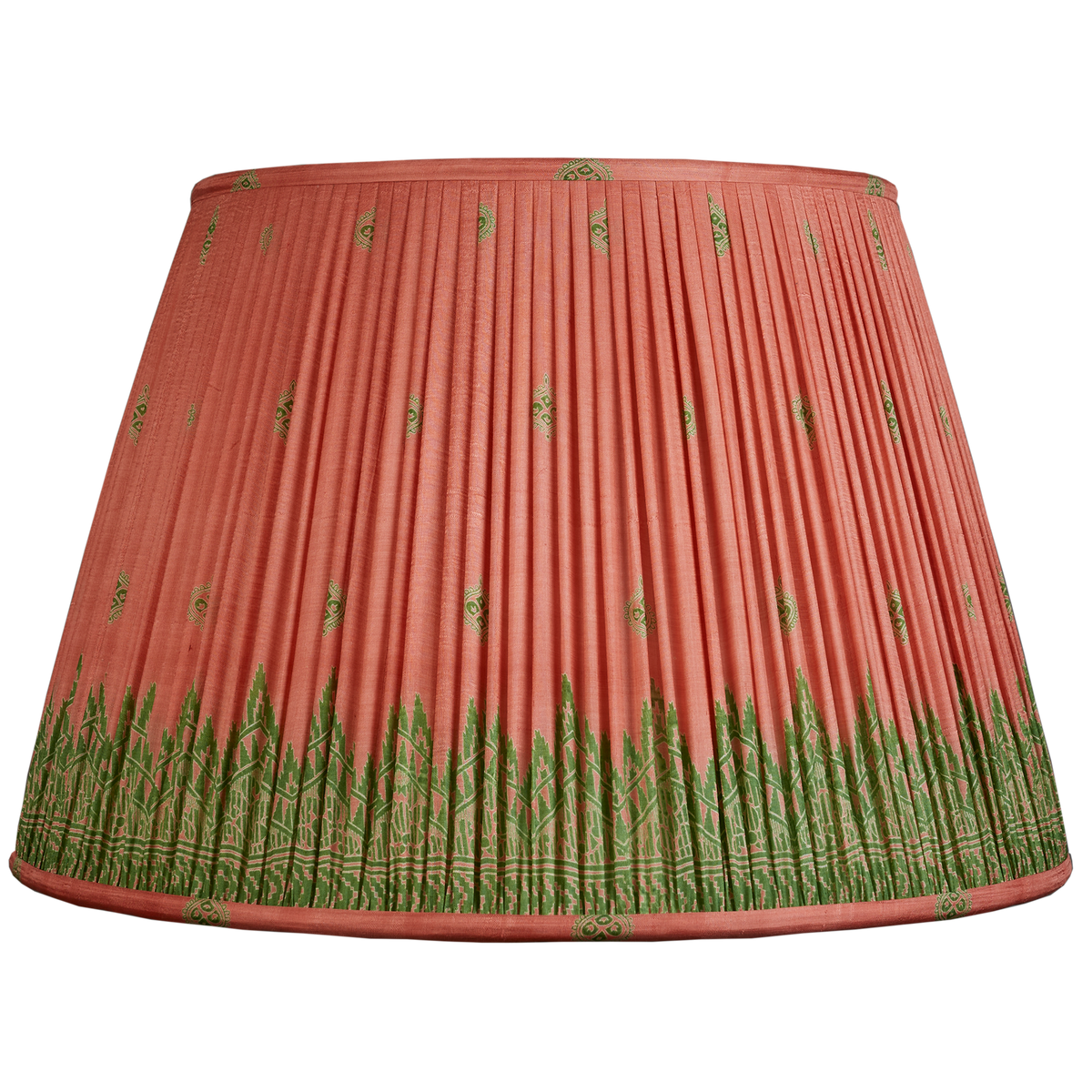 18 Inch Pink with green border silk sari lampshade
