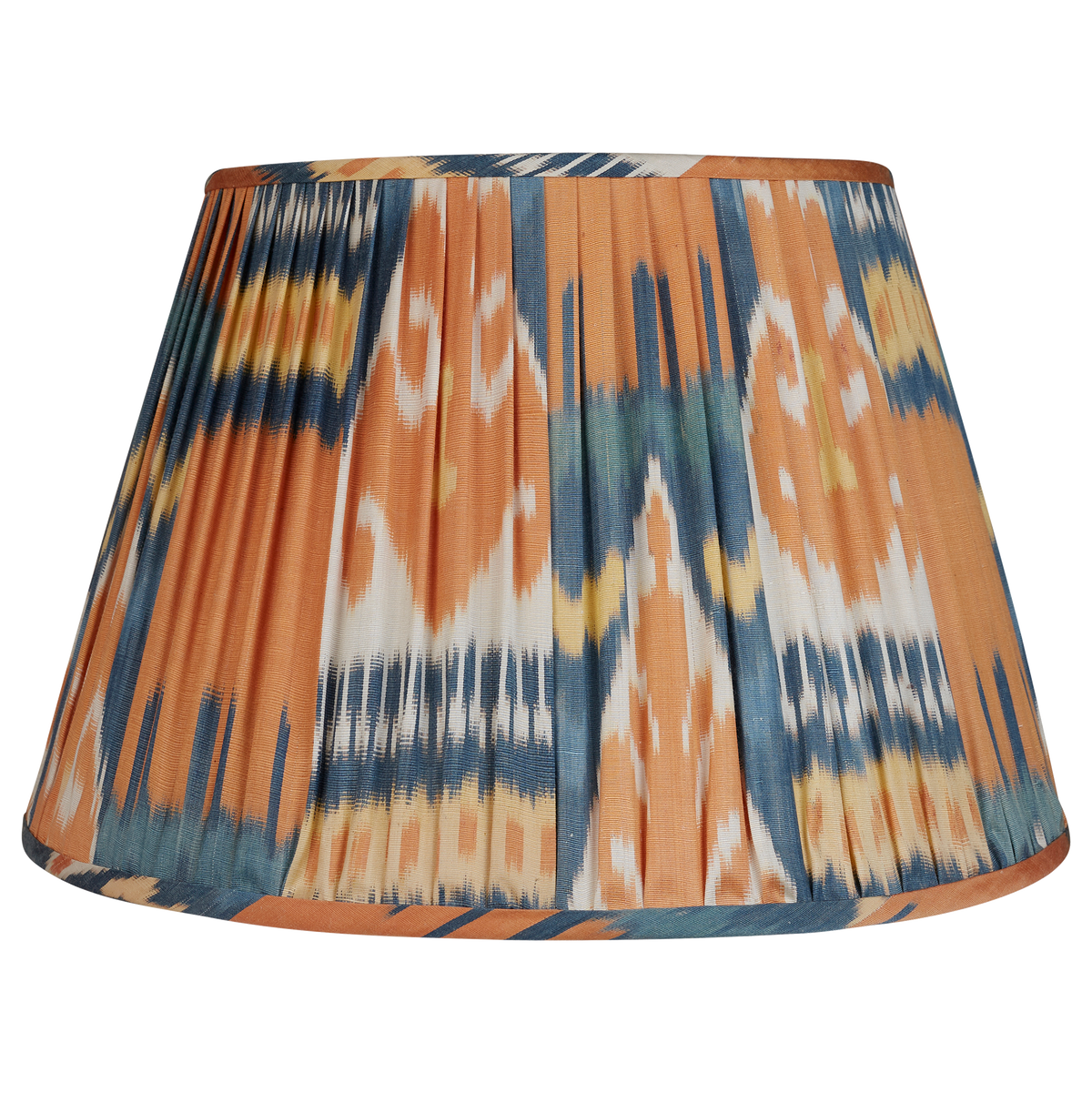 16 Inch Orange, Blue and Yellow Cotton and Silk Ikat Lampshade