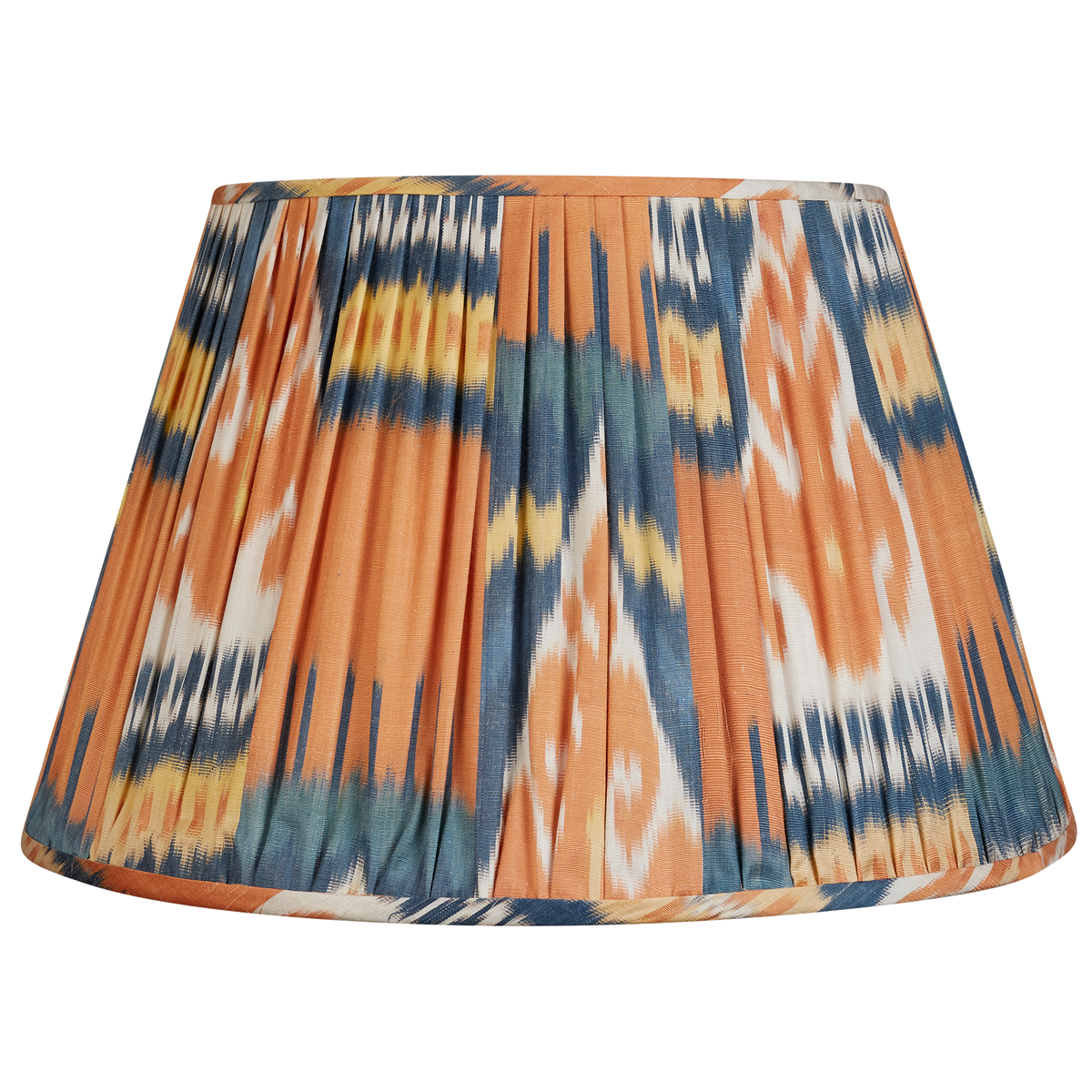 17 Inch Orange, Blue and Yellow Cotton and Silk Ikat Lampshade