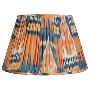 17 Inch Orange, Blue and Yellow Cotton and Silk Ikat Lampshade