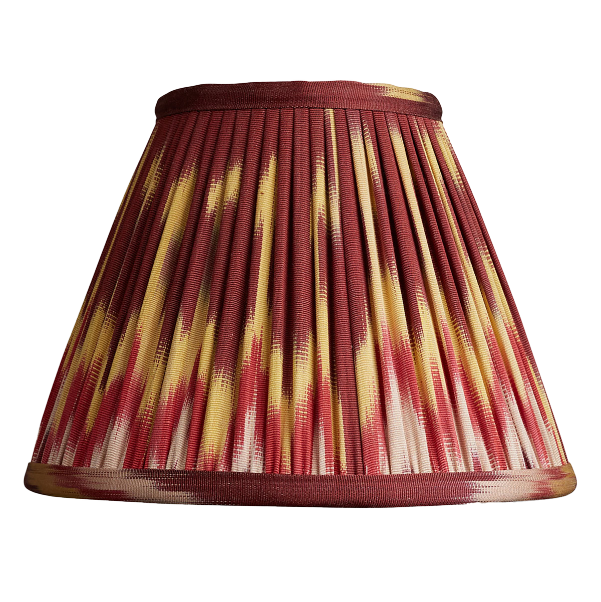 8 inch - 20 cm Aubergine red/yellow cotton and silk French drum ikat lampshade