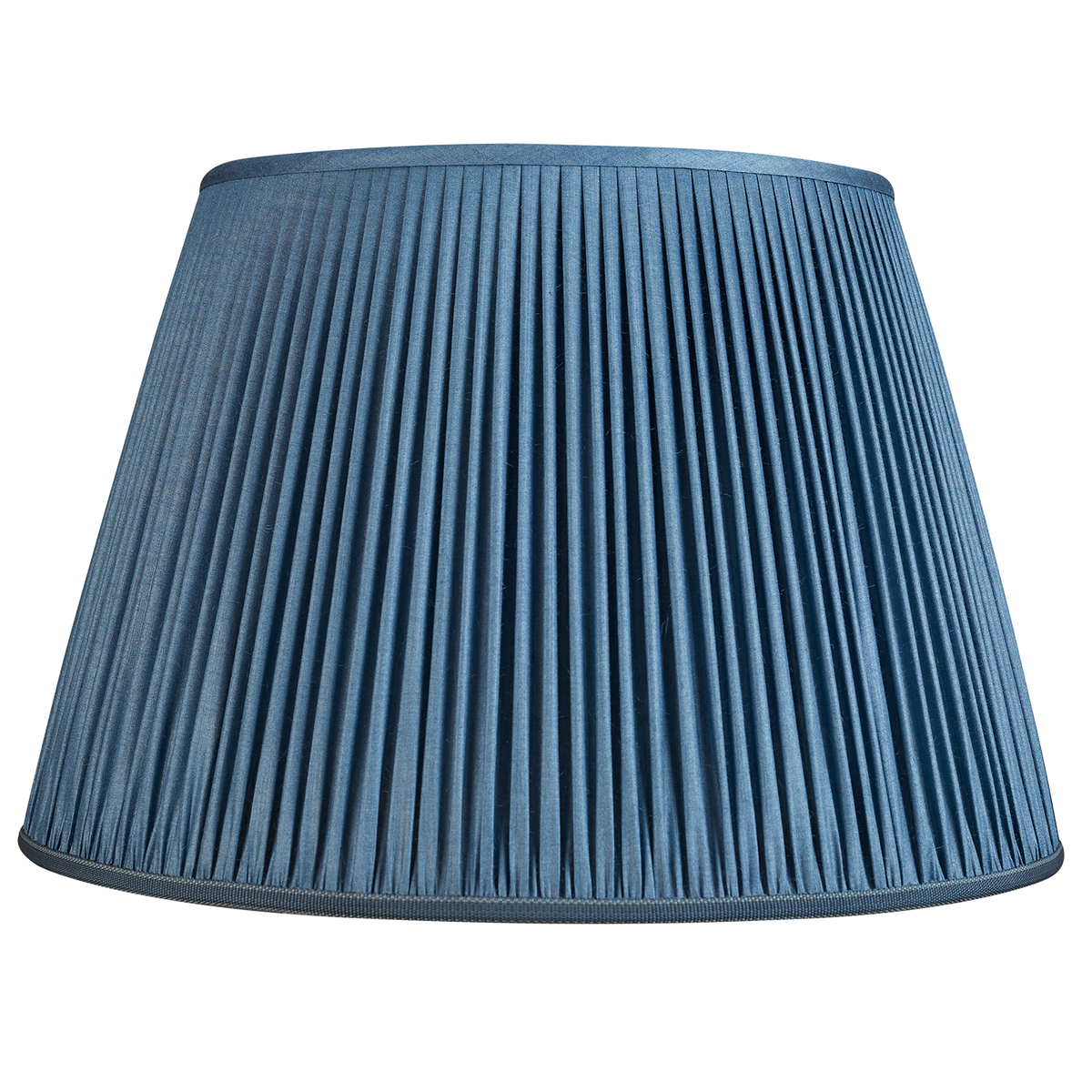18 Inch Ink blue Tussar silk lampshade with trim to base