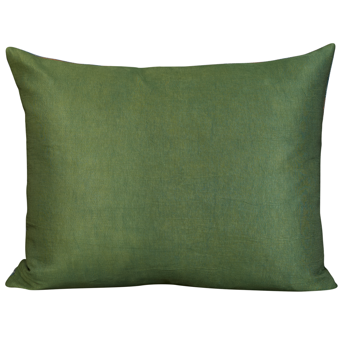 Rectangular silk suzani paisley design cushion on peach/pink silk background