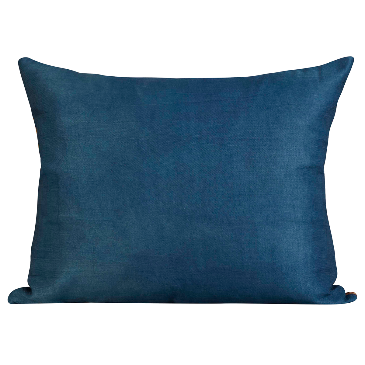 Rectangular silk suzani cushion with classic ottoman floral and rosette design with blue silk back