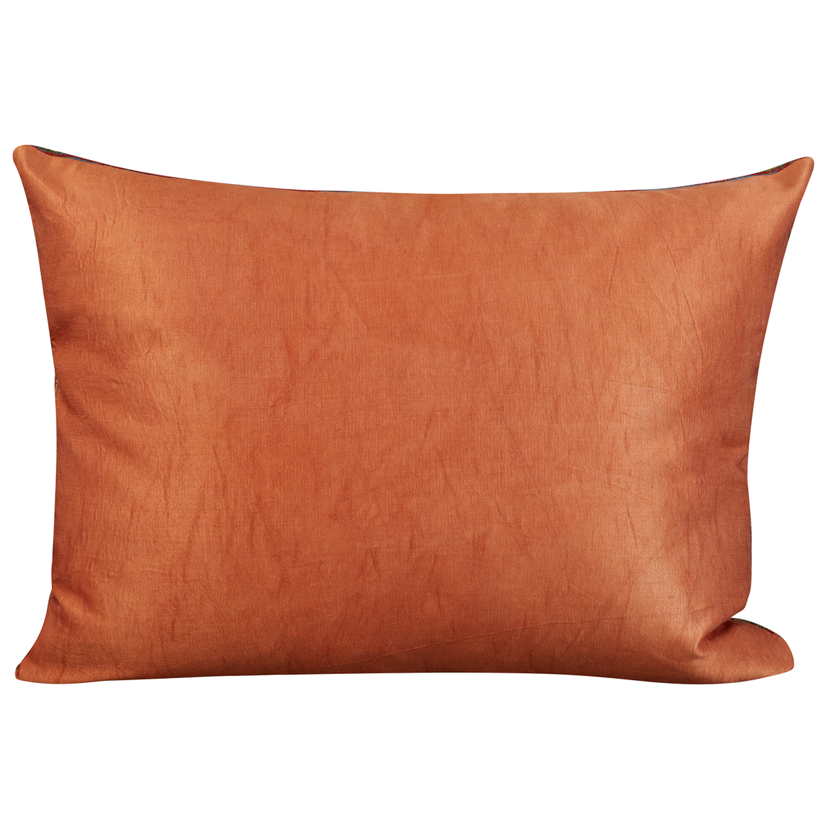 Rectangular silk suzani cushion with pomegranate and vine design on blue ground