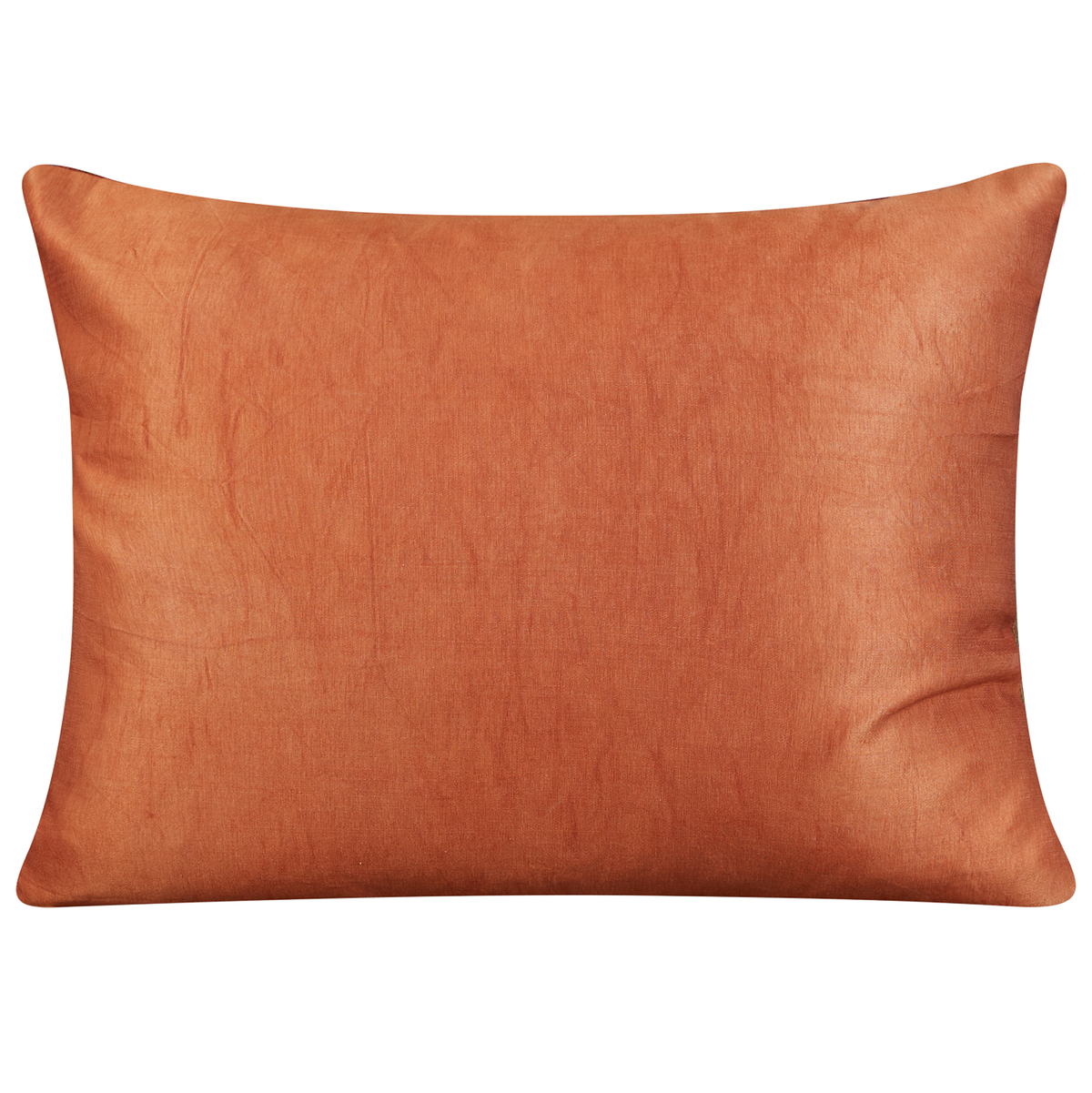 Rectangular silk suzani cushion with vine and pomegranate design on blue ground