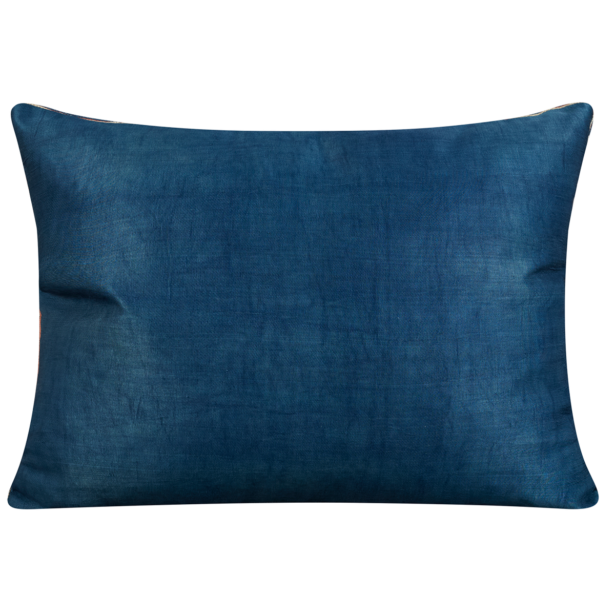 Rectangular silk suzani cushion with stylised pomegranate rosette design