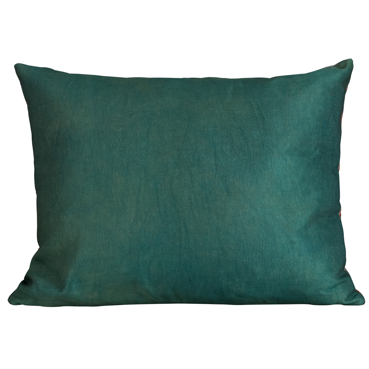 Rectangular silk suzani cushion with symmetrical floral design on pink ground with border