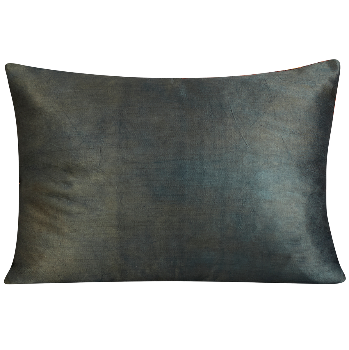 Rectangular multicoloured paisley design suzani cushion on apricot pink ground