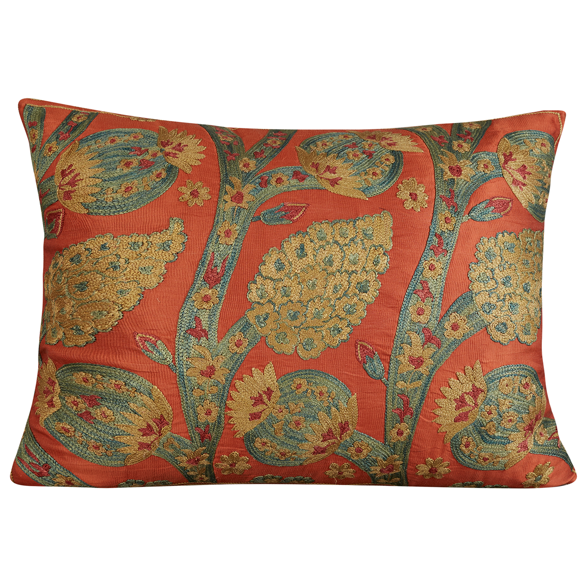 Rectangular pomegranate and vine design suzani on apricot ground
