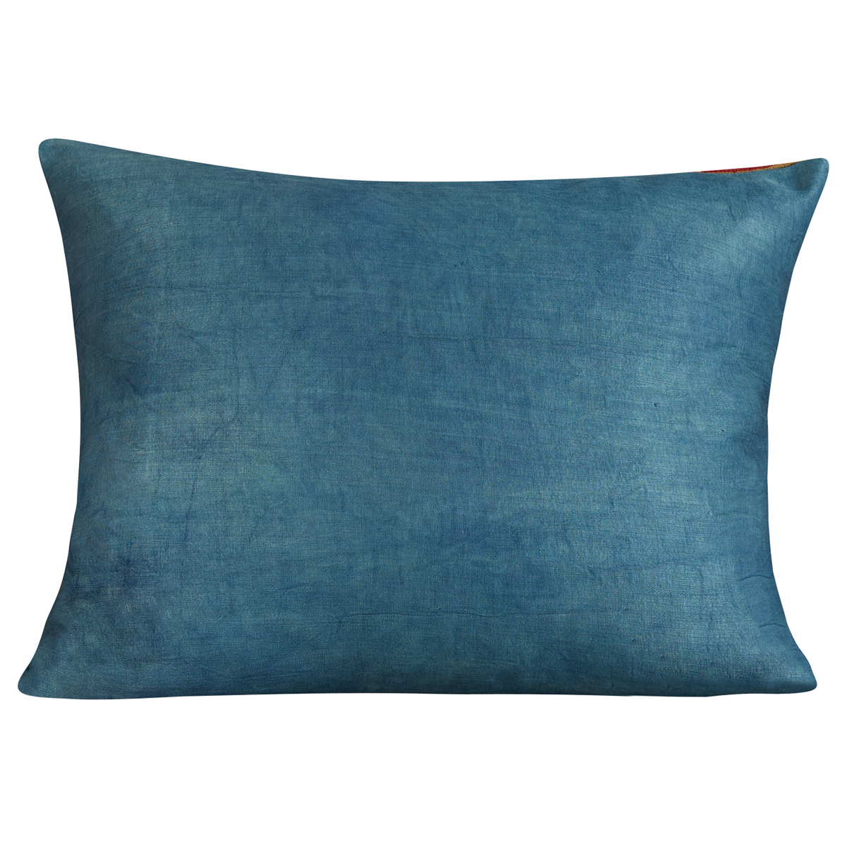 Rectangular pomegranate and vine design suzani on apricot ground and blue silk back