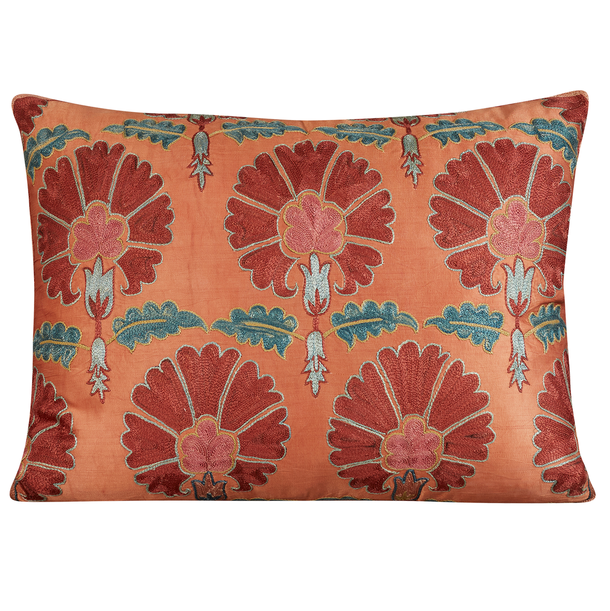 Rectangular carnation design suzani on pink ground