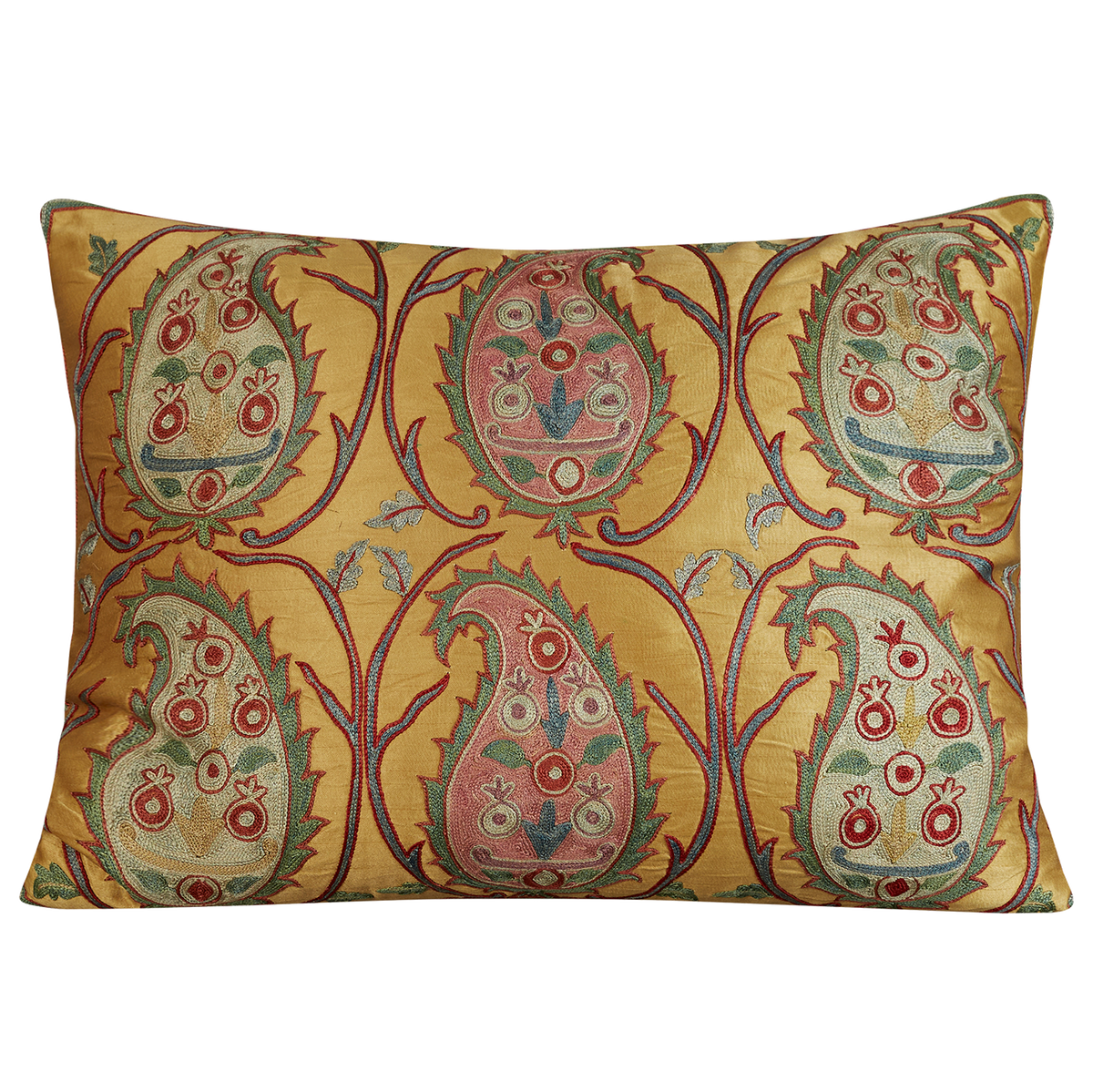 Rectangular paisley design suzani on gold/yellow ground