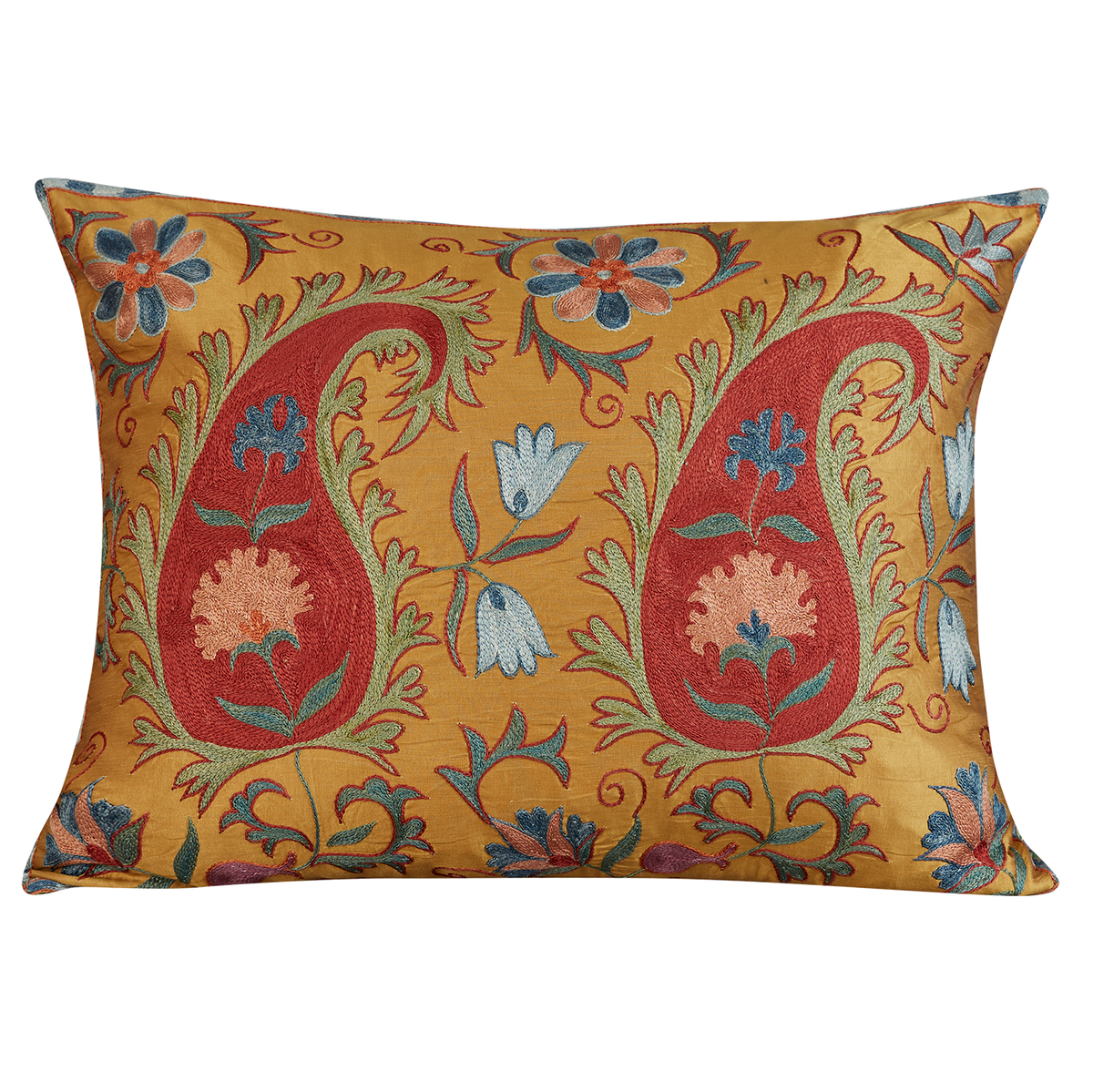 Rectangular double paisley floral design suzani on gold ground