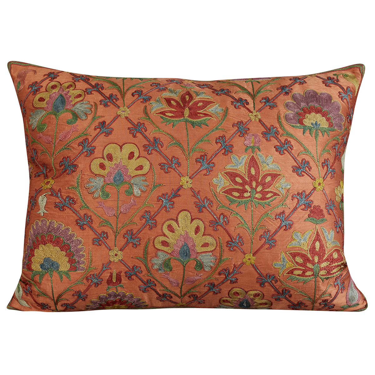 Rectangular floral lattice carnation design suzani on pink ground