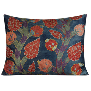 Rectangular pomegranate and vine design suzani on dark blue ground
