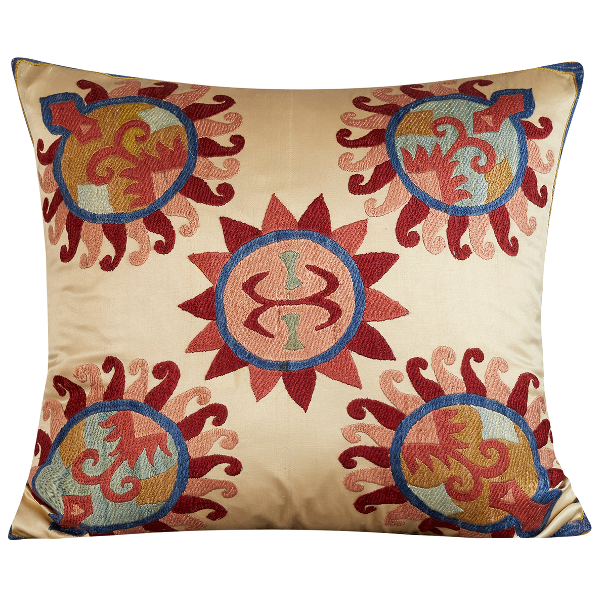 Square medallion sun design suzani on ivory ground