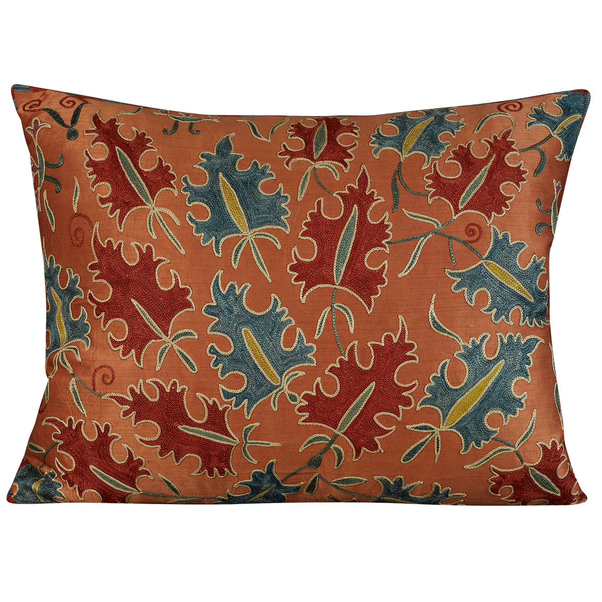 Rectangular Blue and red blue foliate design suzani on pink ground