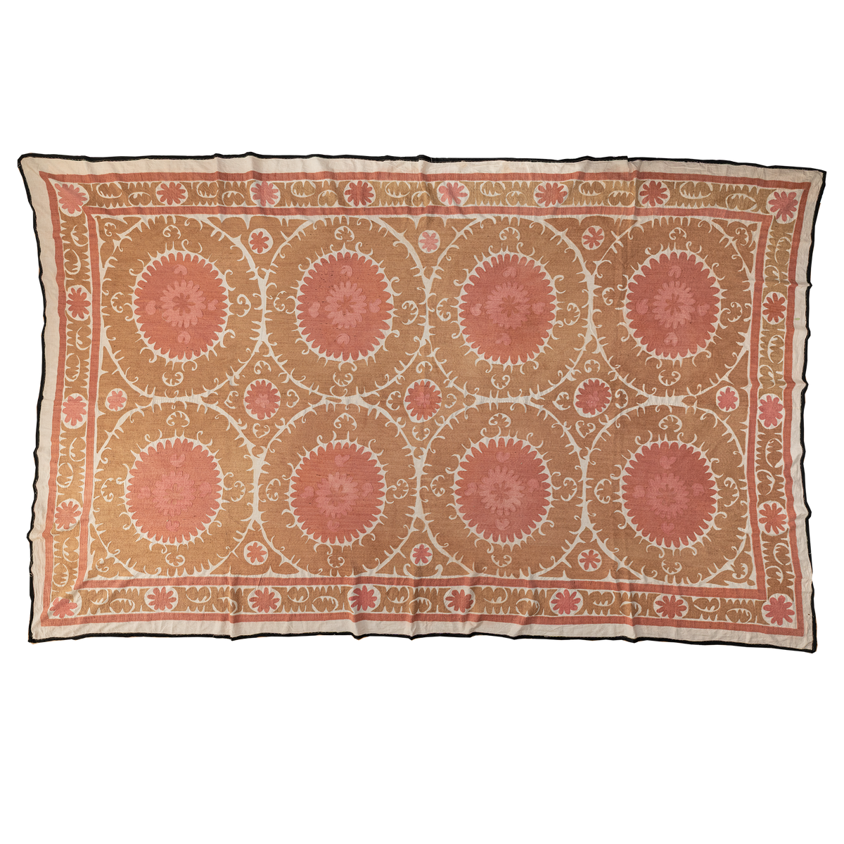 Large camel/salmon pink suzani hanging/bedspread, Uzbekistan circa 2000