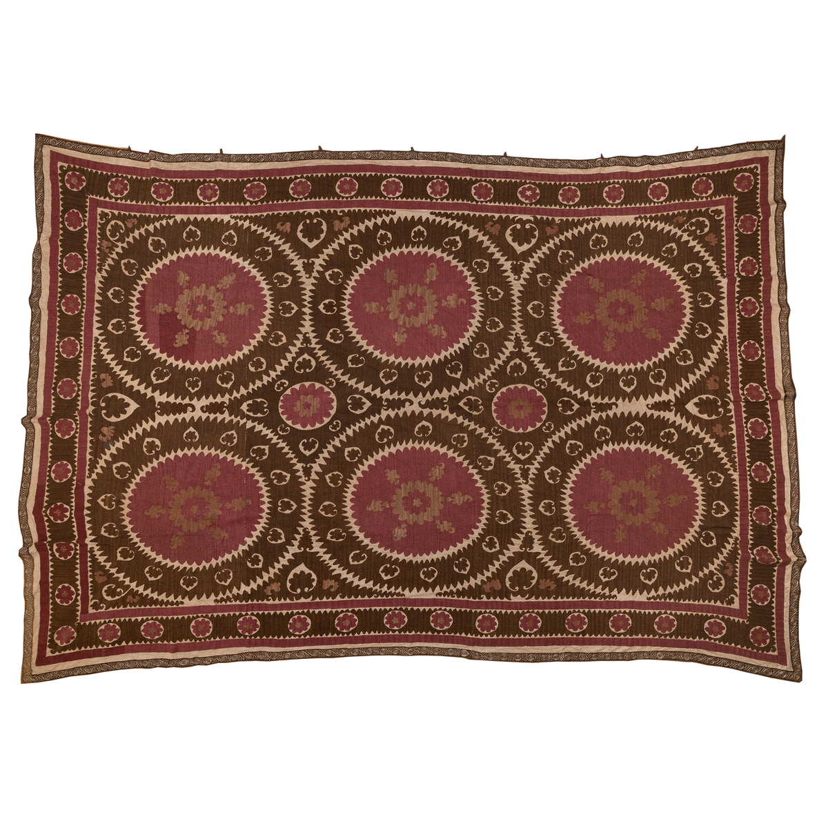 Large brown and aubergine suzani hanging/bedspread, Uzbekistan circa 2000