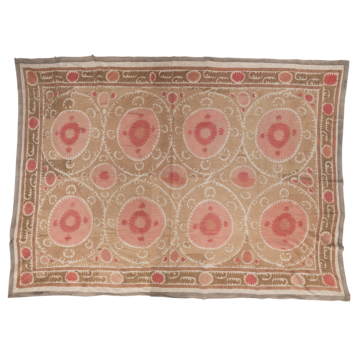 Large camel and pink suzani hanging/bedspread, Uzbekistan circa 2000