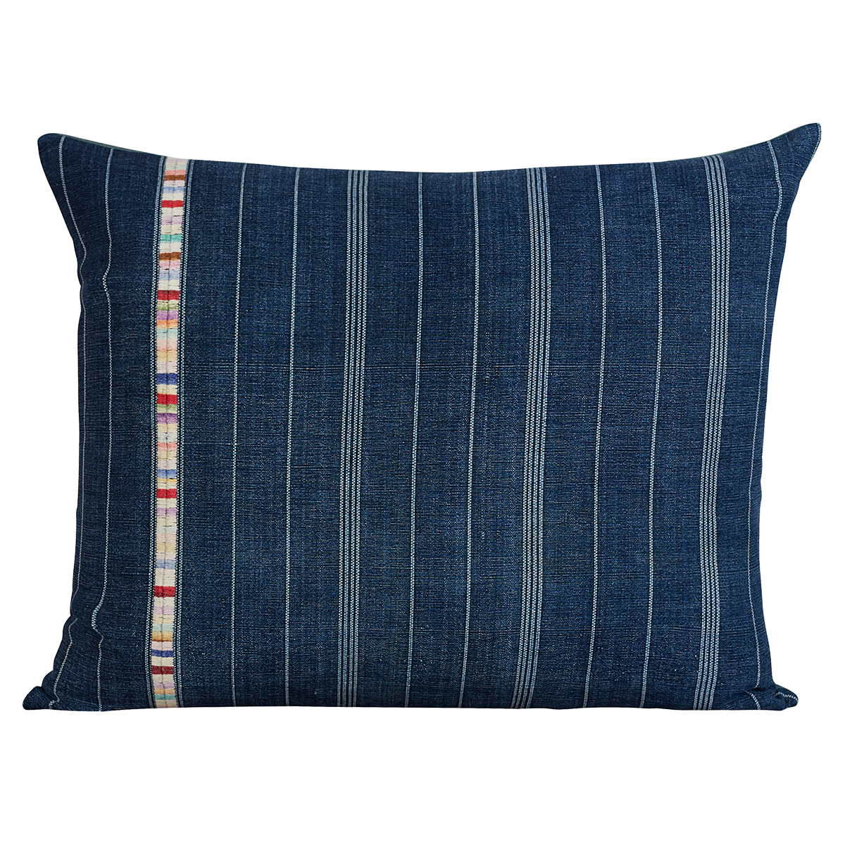 Rectangular vintage woven cotton Guatemalan indigo cushion