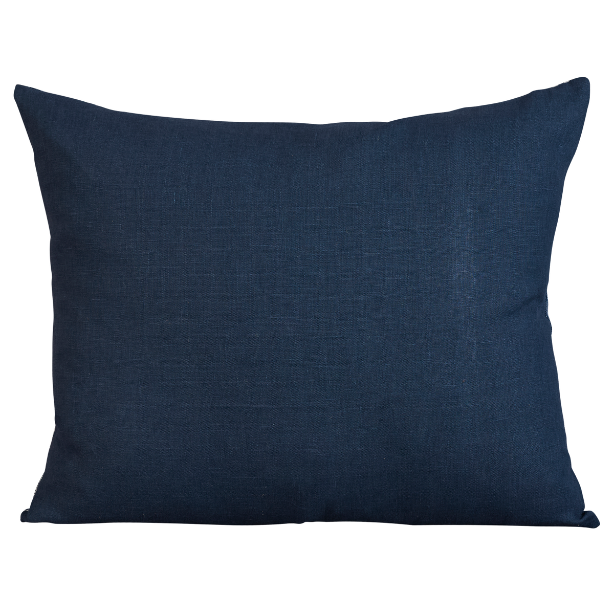 Rectangular vintage woven cotton Guatemalan indigo cushion with single multicoloured cotton embroidery