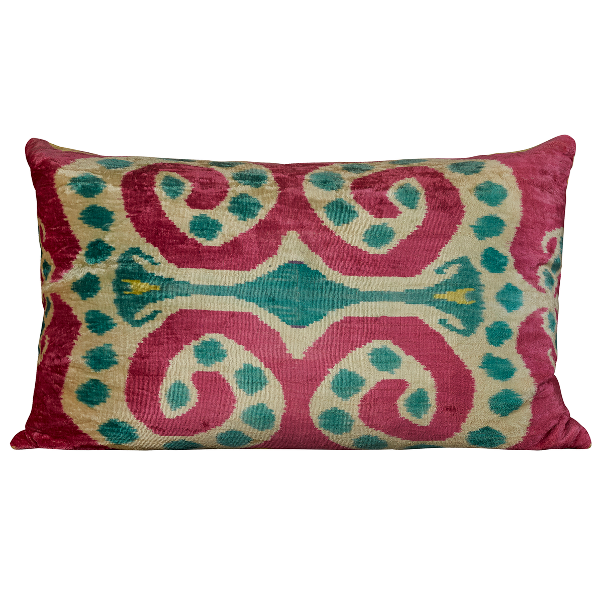 Rectangular Hand-woven silk velvet Ikat cushion - throw pillow