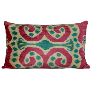 Rectangular Hand-woven silk velvet Ikat cushion - throw pillow