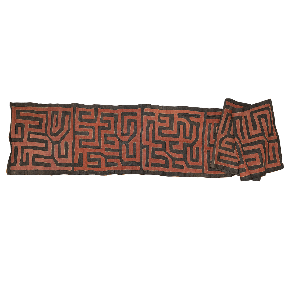 African brown and terracotta Kuba cloth runner