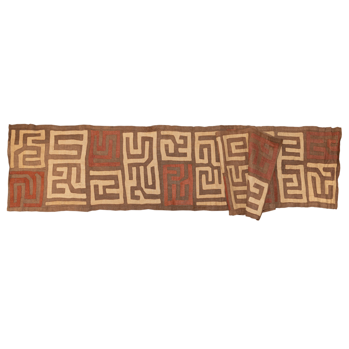 African terracotta and camel/brown colour Kuba cloth runner