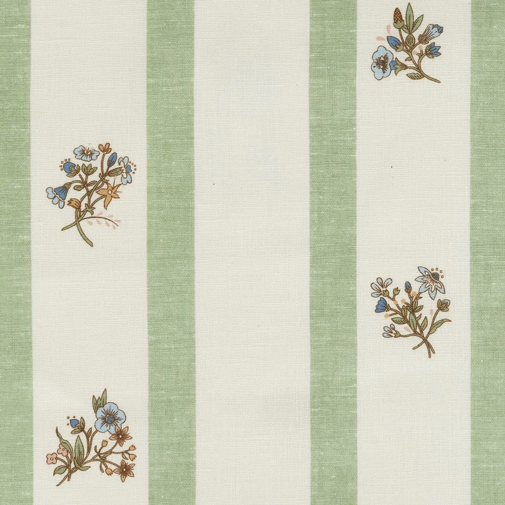 Flax and Field Posy Stripe Linen | VOL - Eucalyptus/Oyster