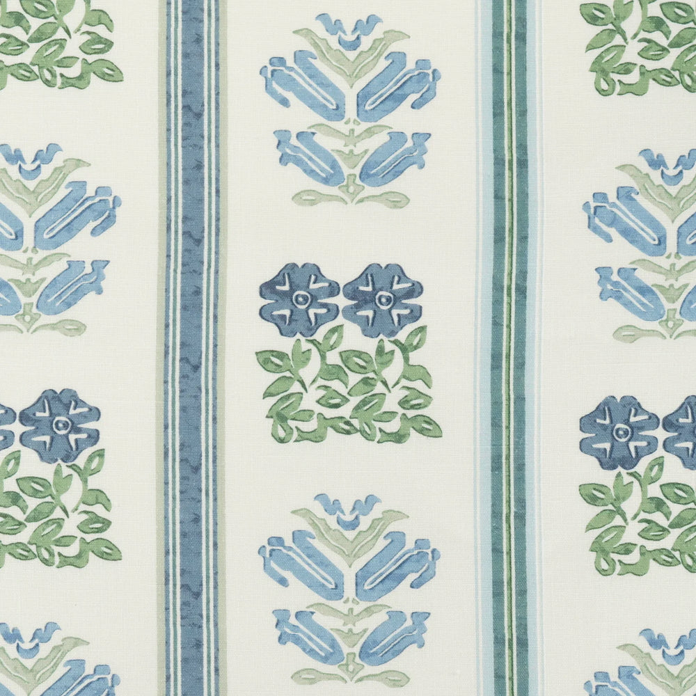 Folkloric Floral Stripe WP (Paper-Backed) | VOL - Delft Blue/Oyster